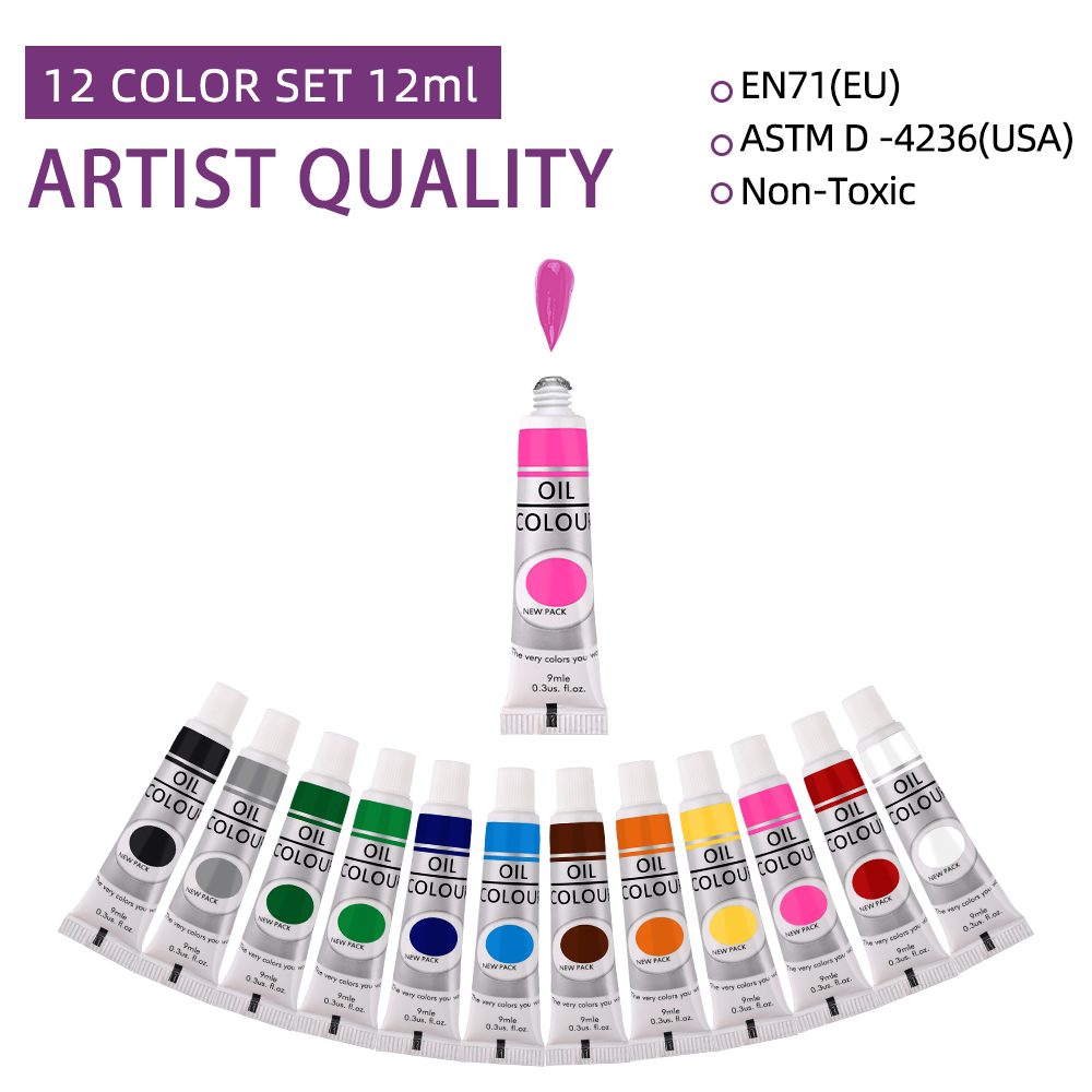 12 색 오일 페인트 세트 9ml 튜브 미술 용품 ​​ - Photography Fine Art 리뷰 및 가격