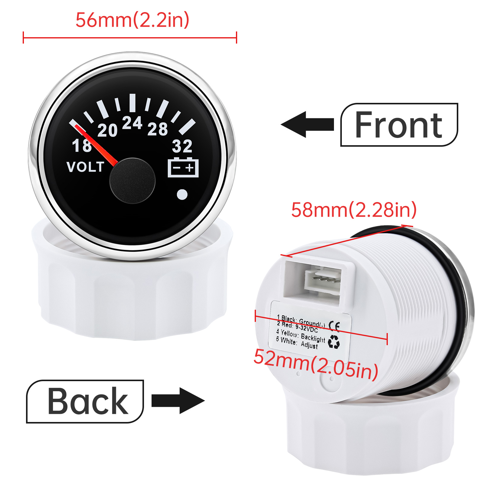 52mm 전압계 7 색 백라이트 전압 8-16V 18- - Light Meter Incident 리뷰 및 가격